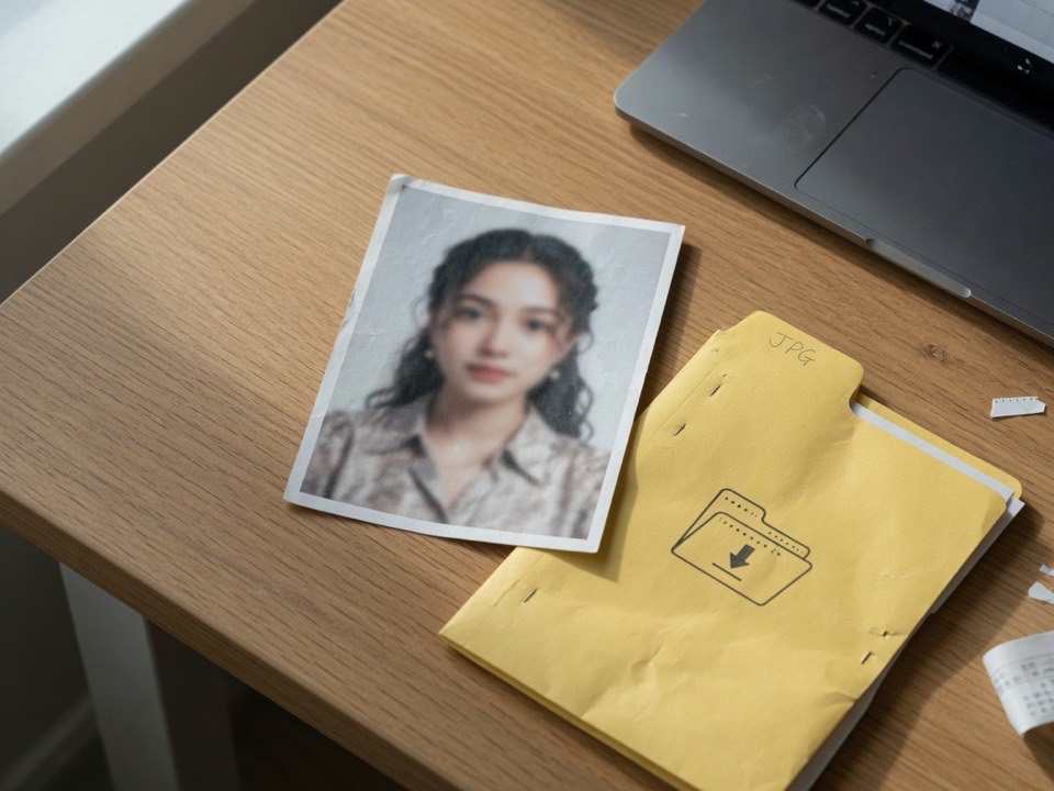 A small portrait print beside a download folder after MB to KB compression